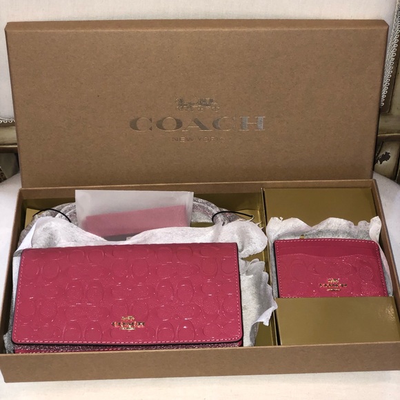 ✨NWT✨ Coach Boxed Anna Foldover Clutch Crossbody & Card Set In Signature Leather - Picture 1 of 12